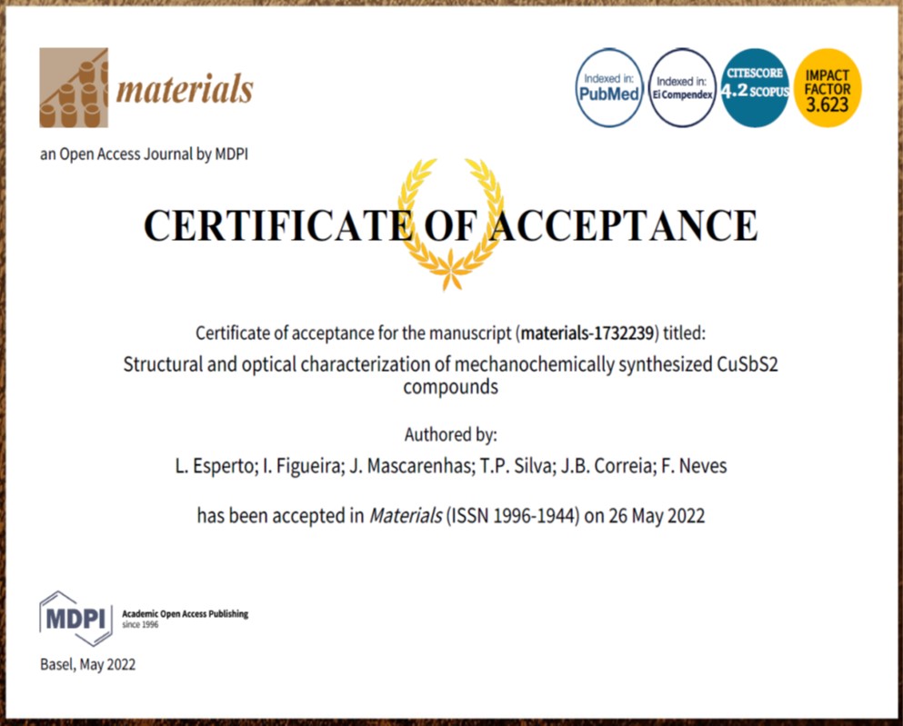 certificate of accceptance materials